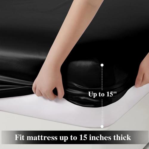 P Pothuiny 3-Piece Set Ruffle Satin Pillowcases & Twin Fitted Sheet