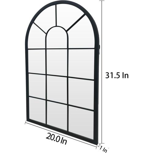 HQiJun Black Arched Window Mirror, Farmhouse Decorative Wall Mirrors for Living Room, Bedroom, Entryway, Bathroom Vanity, Fireplace Mantel, Window Pane Mirror Wall Decor (Black, 31.5 x 20 x1)