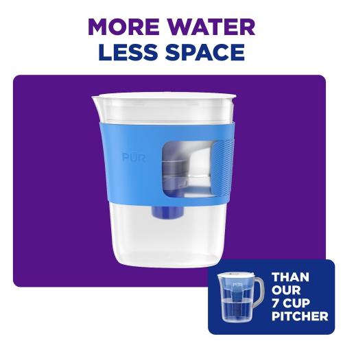 PUR Slim Water Filter Pitcher, 8-Cup Capacity, Compact Design for Dorms & Mini Fridges, Dishwasher Safe, Fast Filtration, Includes 1 Filter for Cleaner Great-Tasting Drinking Water Filtration, Violet