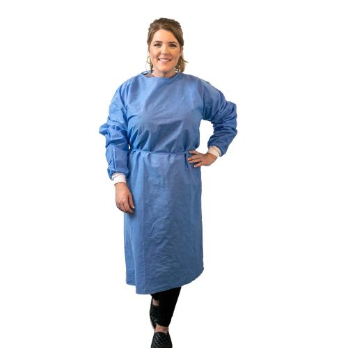 Disposable PPE Isolation Medical Gowns 50-Pack – Level 2, Full Back Coverage, Double Tie Closure, SMS 35g Material, Knit Cuffs, Unisex, Professional Blue for Healthcare & Lab Use