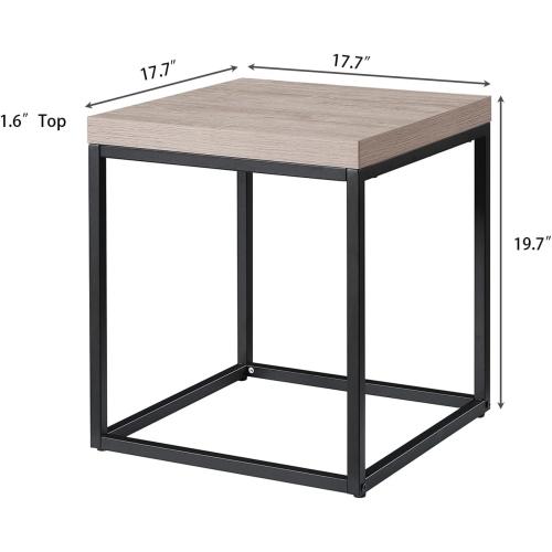 CENSI 18-Inch Grey Wash Accent End Table/Side Table for Living Room, Modern Industrial, Square, Metal and Wood (French Oak)