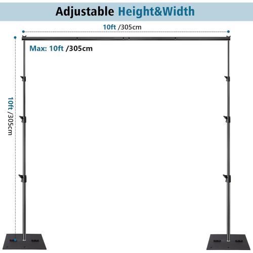 Heavy Duty Backdrop Stand Pipe and Drape Photography Backdrop Stand Kit Adjustable Photo Background Stand 10ft x 10ft with Metal Base, 4 Clamps,Carrying Bag for Photography Video Studio