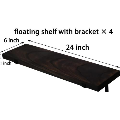 24 Inch Rustic Wood Floating Shelves for Wall Decor Farmhouse Wooden Wall Shelves for Bathroom Kitchen Bedroom Living Room Set of 4 Dark Brown