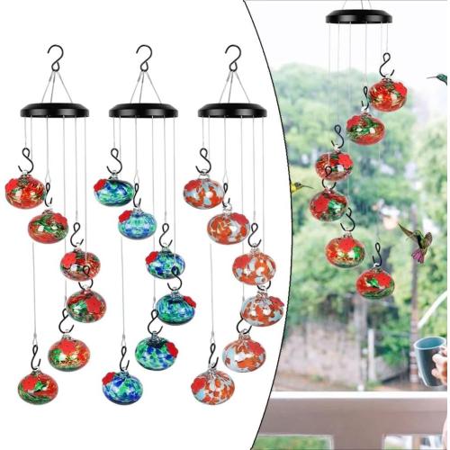 Garden Wind Chime Hummingbird Feeder - Leak-Proof Outdoor Hanging Decor Metal Nectar Dispenser 65cm Weather Resistant(Blue)