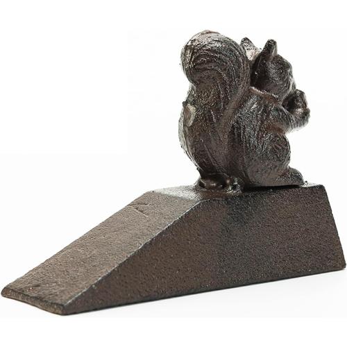 Sungmor Heavy Duty Cast Iron Squirrel Door Stops | Decorative Cute Animal Statue Metal Door Stopper Wedge with Non-Slip Mat | Solid & Antique Style Windproof Door Holder for Patio Garden Farmhouse