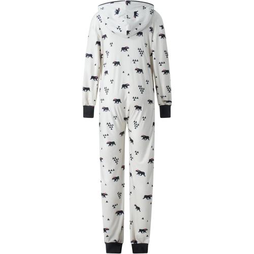 Size M Couples Matching Christmas Jumpsuit for Adults Printed Zipper Fleece Pajamas Hoodie Women Men Holiday Pocket Sleepwear