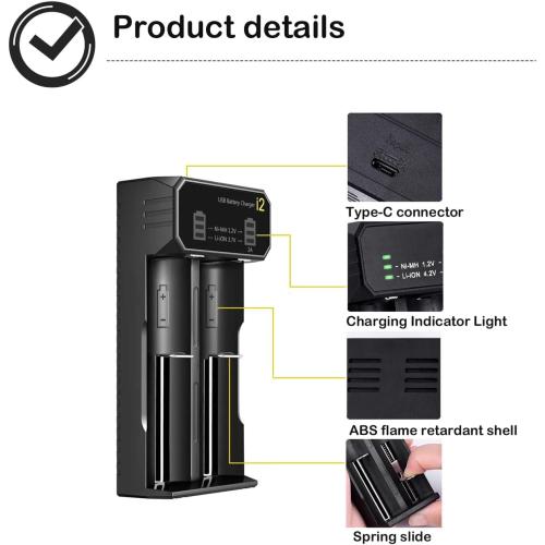 18650 Battery Charger for 3.7V/3.6V Li-ion Batteries 26650 18650 21700 14500 16340(RCR123), Ni-MH/Ni-Cd AA AAA C Batteries-Upgraded