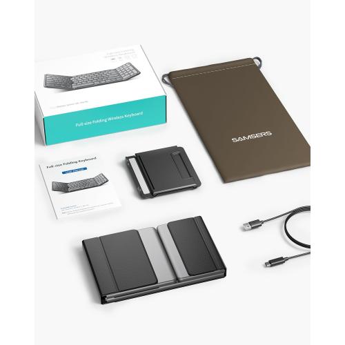 Samsers Foldable Bluetooth Keyboard with Numeric Keypad, Full-Size Wireless Folding PU Leather, Portable Travel for iOS Android Windows Mac OS, Support 3 Device(BT5.1 x 3)