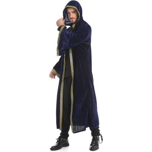 Wizard Robe Cloak with Hood Men Women, Renaissance Costume Medieval Velvet Cape Long Sleeve Halloween Dress Up