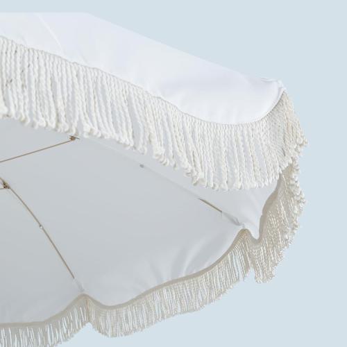 Tempera 6ft Boho Beach & Patio Umbrella with Fringe, Market Umbrellas with UPF 50  UV & Water-Resistant Canopy, 1.5 Wood Pole & Button Tilt.