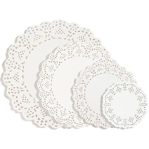 MAQIHAN 200 Paper Doilies Assorted Sizes - Round Disposable Paper Placemats 4.5, 6.5, 8.5, 10.5 Inch Charger Plates White Table Lace Doilies for Dessert Tray Food Table Decor for Party Wedding