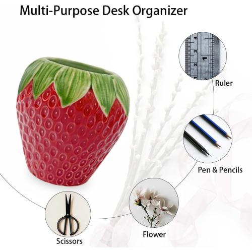 Ceramic Strawberry Vase, Cute Fresh Flowers Vases, Small Fruit Vases for Strawberry Party, Kitchen Decor(Red)