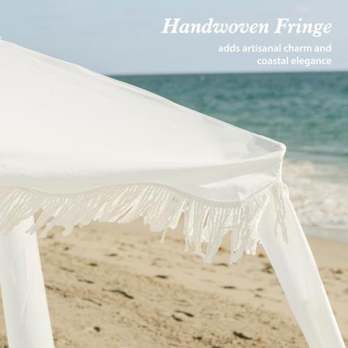 AMMSUN Beach Cabana with Fringe, 7' x 7' Boho Beach Canopy with Tassels, Easy Set up & Premium Wood Pole, Cabana Tent with Sand Pockets, Instant Sun Shade for Sand, Garden, Patio, Elegant White