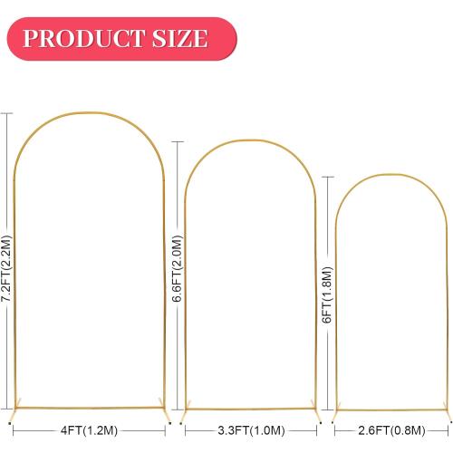 Arch Backdrop Stand - 3PCS (7.2ft, 6.6ft, 6ft) Upgraded Metal Arch Backdrop Stand - Easy to Set up Gold Wedding Arch Frames- for Weddings, Birthday Parties, Baby Showers, Family Gatherings