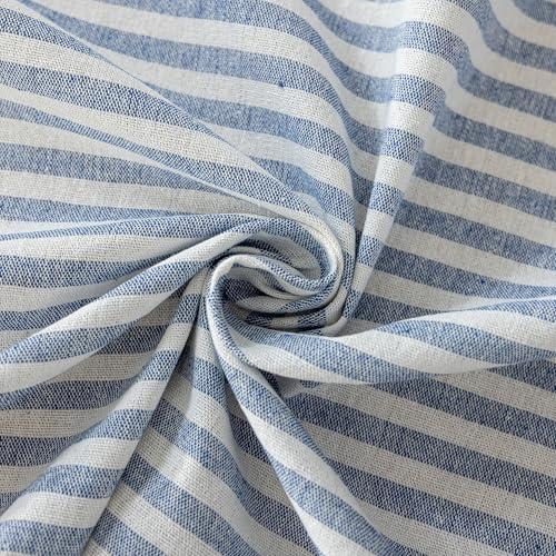 Striped Cotton Blend Tablecloth 52 × 70 Ruffled Table Cloth Washable Rectangular Fabric Table Cover Farmhouse Picnic Kitchen Dinning Tabletop Home Decoration, Blue, 4-6 Seats