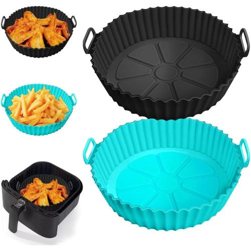 Teal and Black 2 pack Silicone Air Fryer Liners for Ninja AF101 4QT AF141 5QT AF150 AF161 XL MAX for Ninja Foodi and Most 3-5 Quart Airfryers, Air Fryer Oven Microwave Accessories, Better than Disposable Paper Liner