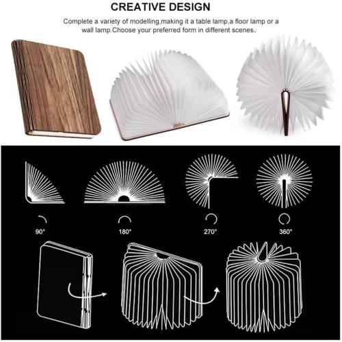 Anwick Lamp Book Large Size Folding Mood Light, Novelty LED Night Light, USB Large Capacity Rechargeable Wooden Table Lamp