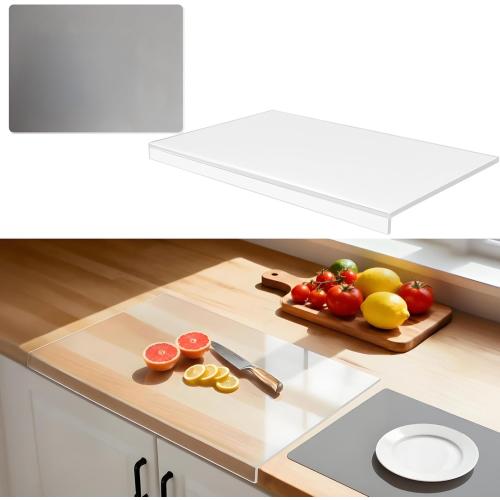 Large Acrylic Cutting Board with Counter Lip, 30x20inch Clear Cutting Boards for Countertop，2PCS, Countertop Protector And 16 * 20 Inch Dish Drying Mat，5mm Non-Slip Cutting Board for Kitchen Counter