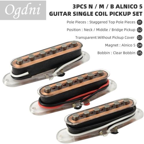 Single Coil Guitar Pickup Set,Alnico High Output 5 Strat Pickup Guitar Neck/Middle/Bridge Pickup for Strat Style Electric Guitar Without Pickup Cover Humbucke