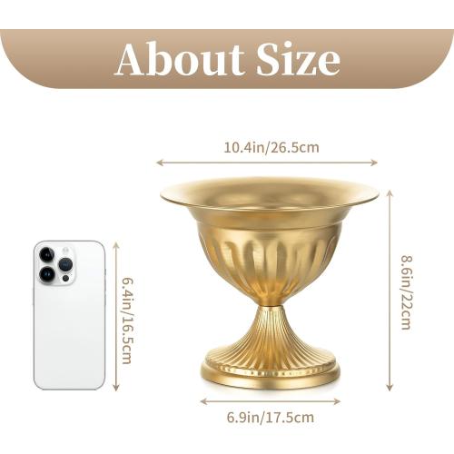 Sziqiqi Gold Metal Urn Compote Vase, Flower Wedding Centerpieces, 2Pcs