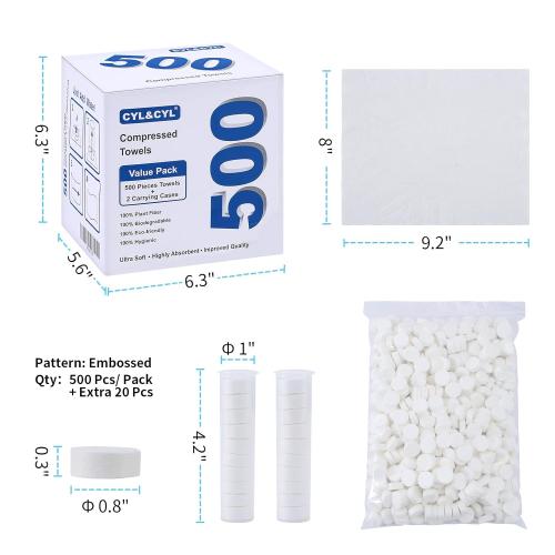 500 PCS Ultra Soft Disposable Compressed Towels Value Pack with 2 Carrying Cases, Cotton Travel Wipes Magic Towel Mini Coin Tissue, Toilet Paper Pills, for Home Bathroom Beauty Salon Outdoors Camping