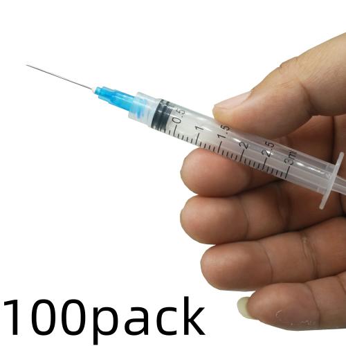 100 Pack 3ml 23Ga Plastic Syringe with Measurement for Scientific Labs, Industrial Dispensing Animal and Pet Supplies, Disposable Individually Wrapped (100, 3ml-23Ga)