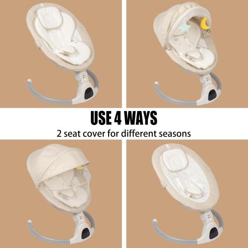 JFOVMCYG Electric Baby Swing for Infants, with Bluetooth Remote Control Timing Function and 10 Music 5 Swing Speeds 3 Seat Positions Baby Bouncer for Boy Girl Indoor & Outdoor Use (Lvory White)