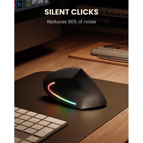 POJTK Ergonomic Wireless Rechargeable Mouse, Bluetooth USB A Type C(3 in 1) Connection, 5 Levels Up to 4800 DPI, 6 Silent Buttons, 2.4GHz Carpal Tunnel Vertical Mice, for Laptop, Desktop,MacBook-black