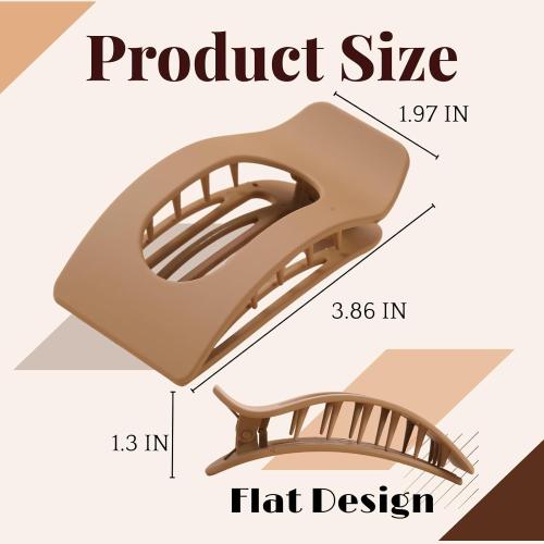 8 Pack Flat Hair Clips for Women – Large Matte Rectangle No-Slip Claw Clips, Strong Hold Square Hair Accessories for Thick & Thin Hair, Lay Flat Design for Work & Daily Styling