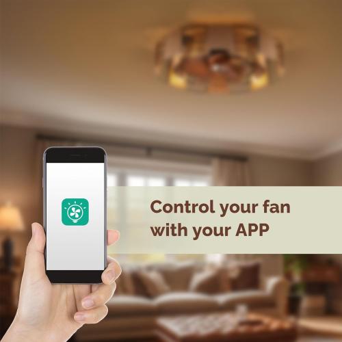Orison 22 Caged Low Profile Ceiling Fan With Light, Remote, and App Control - Flush Mount, 7 Blades, 6 Speeds, 4 Bulbs