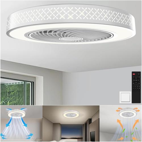 White Koopala Ceiling Fans with Lights, 20 inch Low Profile Ceiling Fan with Light and Remote Control, Flush Mount, Noiseless, 6 Speeds, Dimmable, Night Light Mode, Timing & Washable for Bedroom