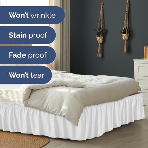 Size King Color White Wrap Around Dust Ruffle Bed Skirt - White - for King Size Beds with 15 Inch Drop - Easy Fit Elastic Strap - Adjustable Pleated Bedskirt w/Brushed Fabric - Wrinkle Free - for Women, Men, Kids & Teens