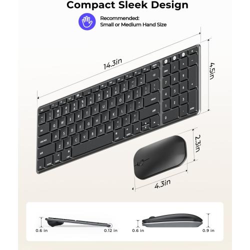 Color Black seenda Bluetooth Keyboard and Mouse for Mac, SKM64-2 Multi-Device Rechargeable Slim Wireless Keyboard Mouse Stainless Steel Full Size, Compatible with MacBook Pro/Air, iPad, Mac - Space Gray