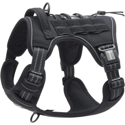 Black Size Large Auroth Tactical Harness for Large Dogs No Pull Adjustable Pet Harness Reflective K9 Working Training Easy Control Pet Vest Military Service Dog Harnesses Black L