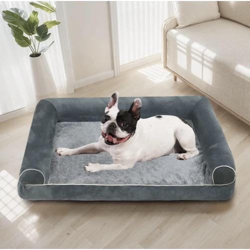Generic Comfort Cut Plush Dog Bed for Big Dogs, Square, Indoor (Gray)