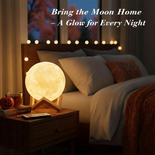 Mydethun Moon Lamp 16 Colors – 4.7' 3D Printed Lunar Light with 148 Modes, Wooden Stand, Remote  – Retirement Gift for Women – Bedroom, Living Room, Fall Décor, Christmas
