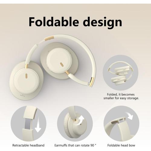 H9 Over-Ear Wireless Headphones with HiFi Surround Sound and USB-C Cable, 24Hr Long Battery Life, Built-in Microphone, for Women&Men，Travel，Home，Office(Off White)