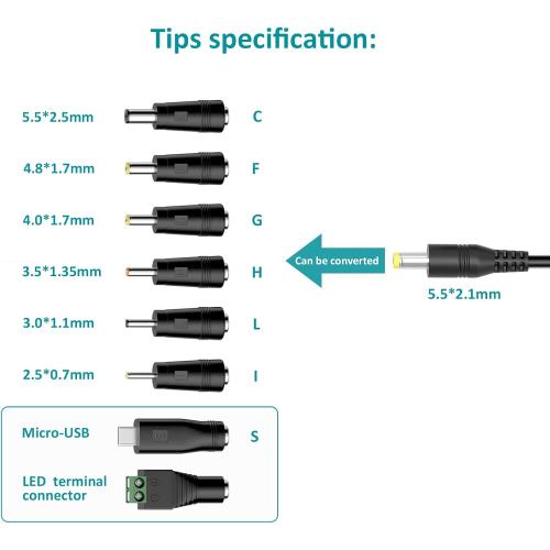 6V 9V 12V 15V 18V 20V 24V 1.5A 41W Universal AC Adapter with 8 Round Tips and USB Port Switching DC Power Supply Cord Charger for LED Strip Light Speaker DVD Player CCTV Camera Webcam