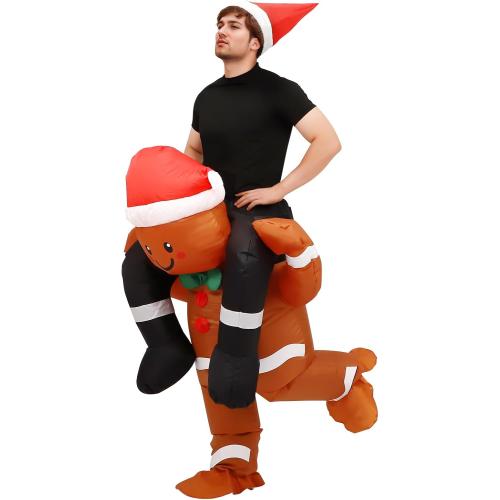 WD Fingertip Inflatable Gingerbread Costume for Adults, Blow Up Ride On Gingerbread Man Cosplay Funny Inflatable Costume for Christmas Birthday