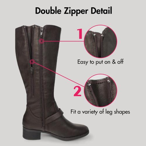 Size 6.1/2...Hawkwell Women's Wide Calf Double Zipper Knee High Riding Boots