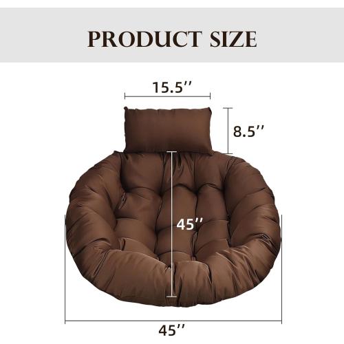 Outdoor Egg Chair Cushion Waterproof with Headrest Pillow Blue Thicken Hanging Chair Cushions Replacement for Proch Patio Backyard Furniture (Only Cushion)