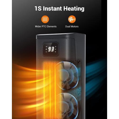KopBeau Space Heater Indoor, 1500W Fast Quiet Heating Portable Electric Heaters with Thermostat, 4 Modes, Overheating & Tip-Over Protection, Oscillating Room Heater with Remote for Office Bedroom Use