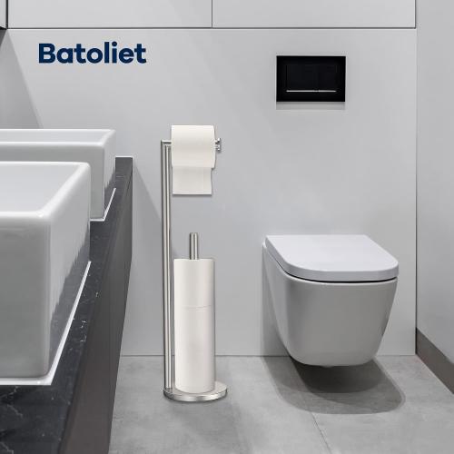Toilet Paper Holder Stand, Bathroom Free Standing Storage, Brushed Nickel | Rustproof Toilet Paper Roll Holder for 4 Rolls,with Non-Slip Stable Base,Bathroom Organizers and Storage
