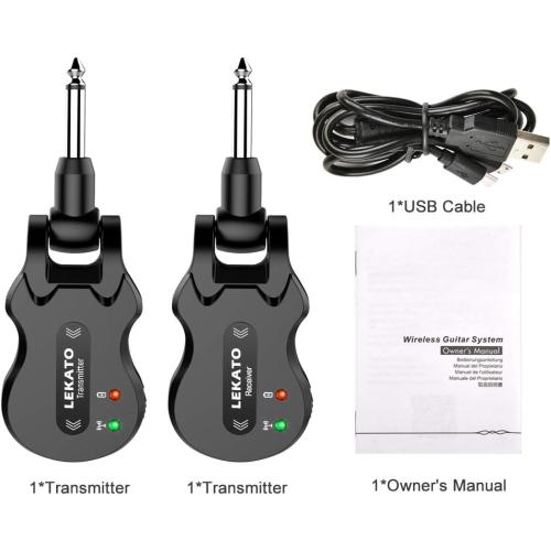 2 pack...LEKATO Wireless Guitar System 5.8 Wireless Guitar Transmitter Receiver Rechargeable Audio Wireless Transmitter Receiver 4 Channels Transmission Range for Electric Guitar Bass (Black)