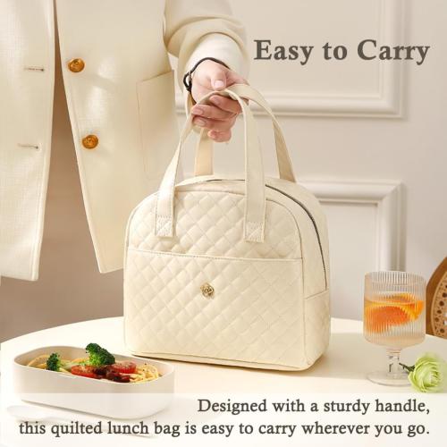 Lunch Bag for Women, Small Lunch Box for Women, Insulated Lunch Bag with Front Pocket for Adults (Cream)
