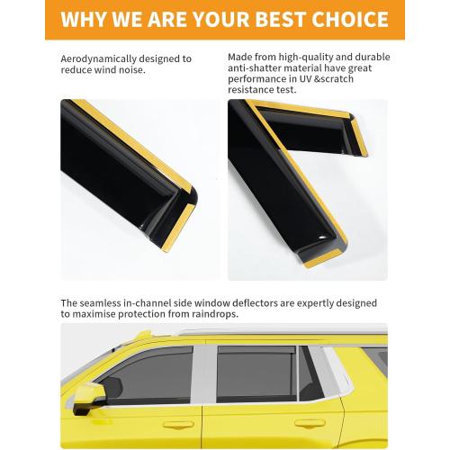 in-Channel Window Rain Guards Fit for Chevy Tahoe/Cadillac Escalade/GMC Yukon 2021-2026 Rain Guard Extra Durable Window Deflectors Vent Visors Vent Shades Exterior Car Accessories-4pcs