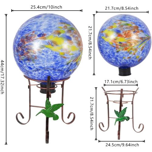 10 Diameter Garden Gazing Balls with 8.5 Hummingbird Metal Stand Indoor Outdoor Glass Globe Sphere Yard Ornament Gazing Balls for Garden,Home,Lawn,Patio,Porch(Blue)