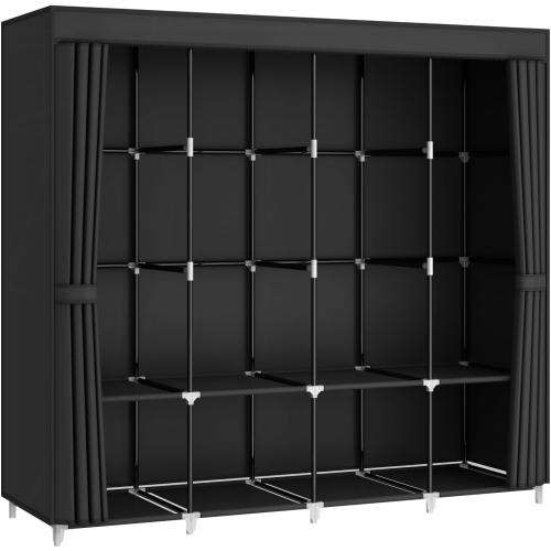 Portable Closet Wardrobe, 67-Inch Clothes Organizer with 4 Hanging Rods and 8 Shelves, Non-Woven Fabric Cover, Large Capacity Storage for Bedroom and Living Room, Black