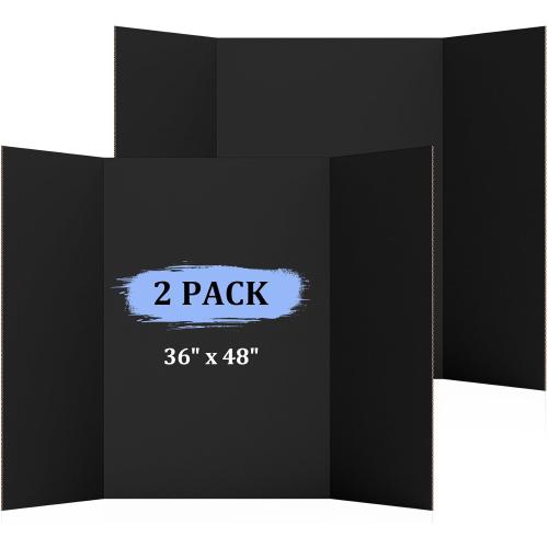 AKONEGE 2 Pack 36 x 48 Trifold Poster Board for Presentation, Black Corrugated Cardboard Large Tri Fold Poster Board for Science Fair, Office or School Projects, Photo Displays, Exhibitions Event