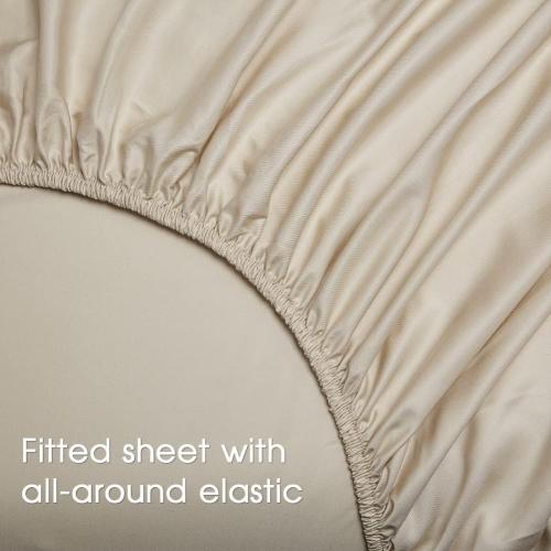 HYPREST Beige Sheets Queen- Rayon Derived from Bamboo，Silk Soft Breathable Luxury Cooling No Sweat, Extra Deep Pocket Queen Fits 18-24 Thick Mattress